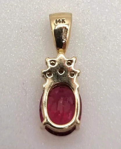 14ct Yellow Gold Necklace Pendant Rubellite and Diamond Stones Size 24mm x 8mm