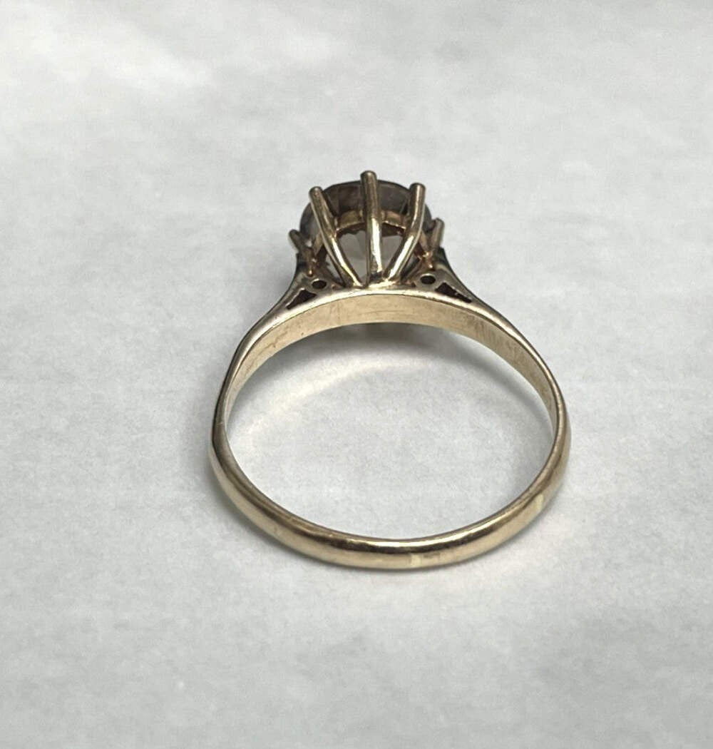 9ct Gold Ring Smokey Quartz Solid Band Hallmark Size Q