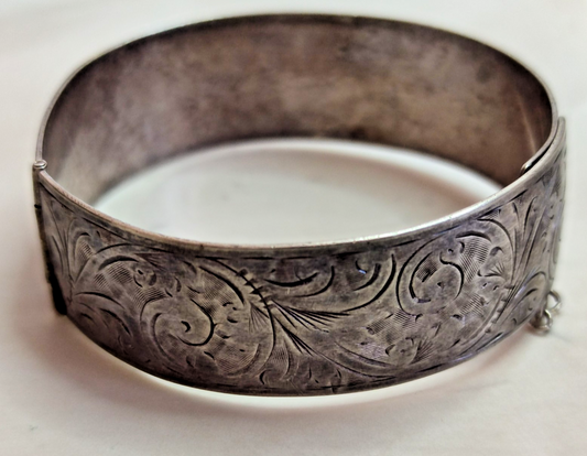 Vintage Silver Bangle Floral Engraved 1937 Chester Full Hallmarked