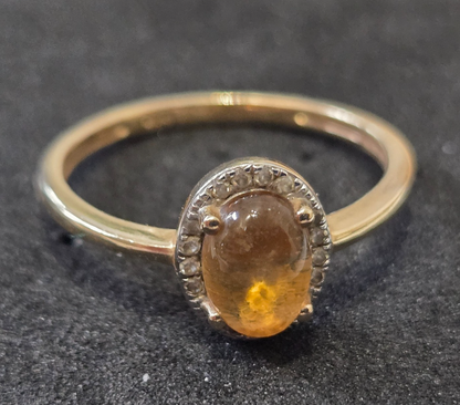 14ct Gold Citrine Diamond Ring Size M Hallmarked 585 November Halo 1.9g