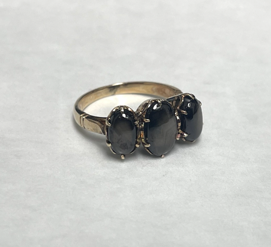 9ct Gold Ring Sheen Obsidian Solid Band Hallmark Size J