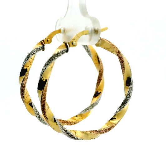 9ct Gold Twisted Hoop Earrings Two Toned Stamped 375 Latch Back Closure