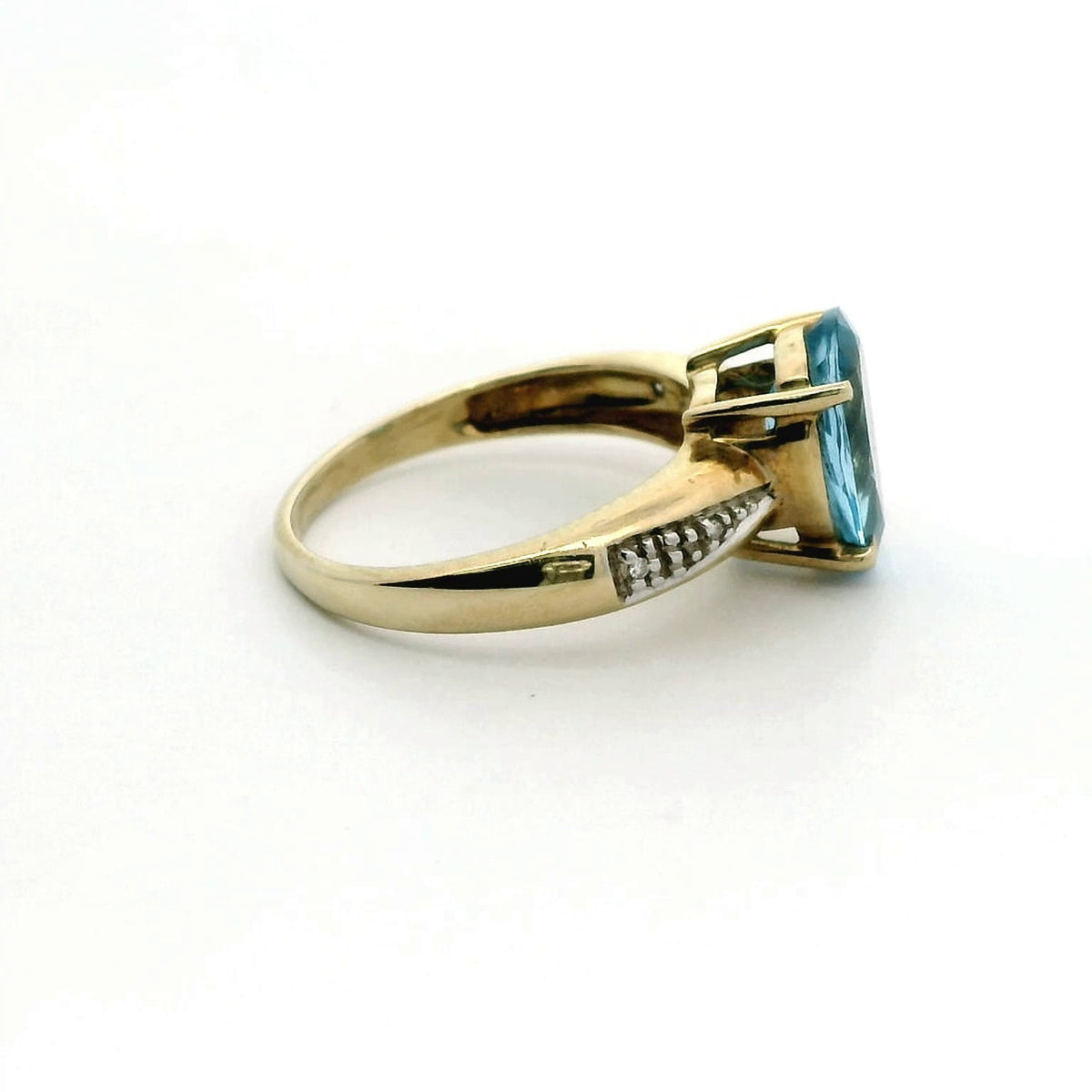 9ct Gold Ring Topaz Diamond Stones Size O Hallmarked 3.6g November Birthstone