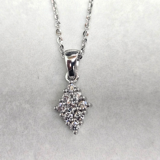 925 Sterling Silver CZ Cluster Pendant Necklace Rhombus Diamond Shape Link Chain