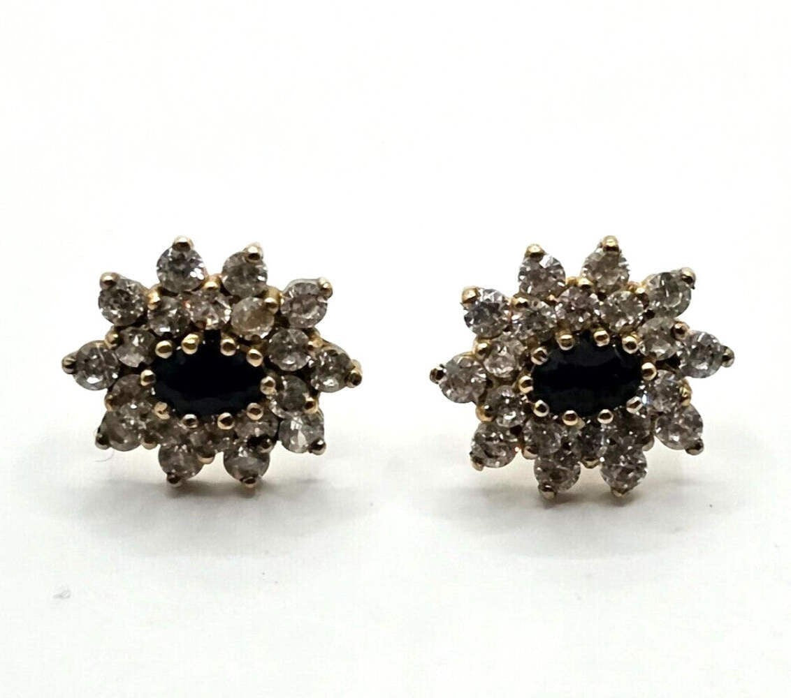 9ct Yellow Gold Stud Earrings Sapphire Stones Full Hallmarked Size 12mm x 13mm