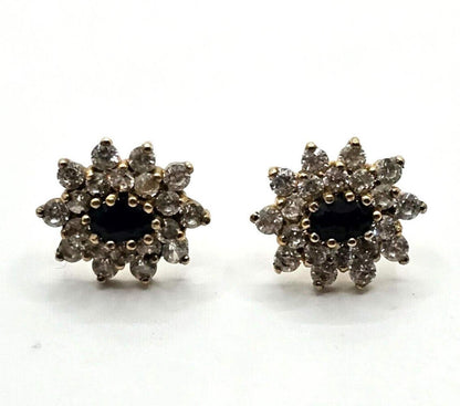 9ct Yellow Gold Stud Earrings Sapphire Stones Full Hallmarked Size 12mm x 13mm