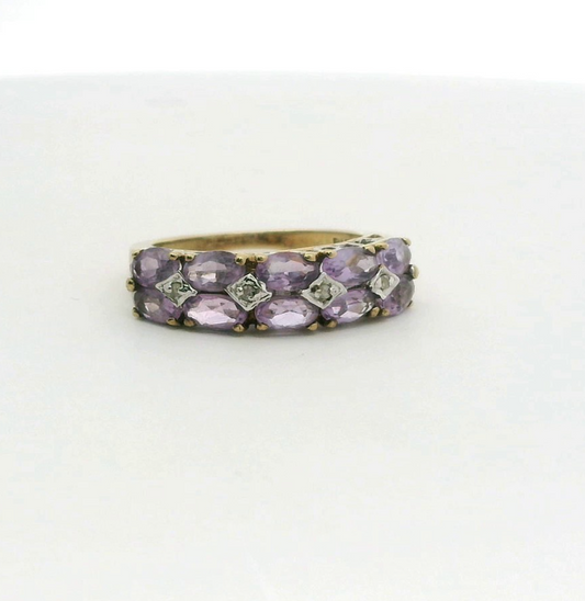 9ct Gold Ring Amethyst Diamond Size N Hallmarked 375 2.9g