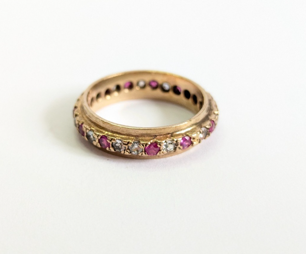 9ct Gold Eternity Ring Ruby Cubic Zirconia Hallmarked Size P 1/2