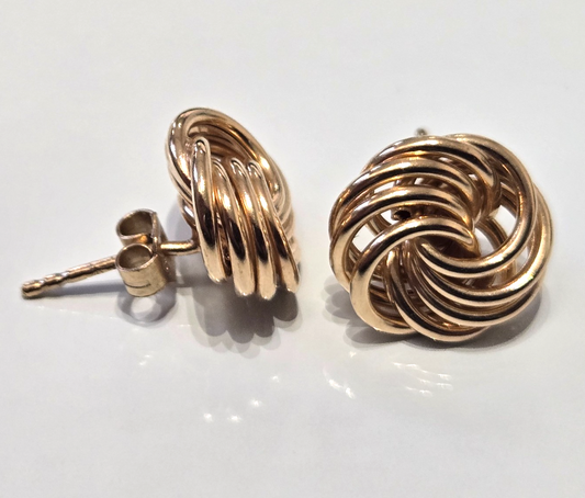 9ct Yellow Gold Twisted Rope Stud Earrings Hallmark 375 Knot Swirl Round Gift 2g