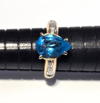 9ct Gold Ring Topaz Diamond Stones Size O Hallmarked 3.6g November Birthstone