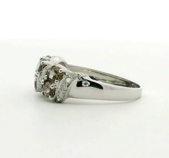 9ct White Gold Ring Quartz And Diamond Hallmark Size M 1/2