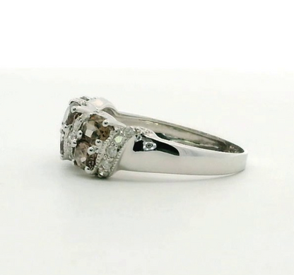 9ct White Gold Ring Quartz And Diamond Hallmark Size M 1/2
