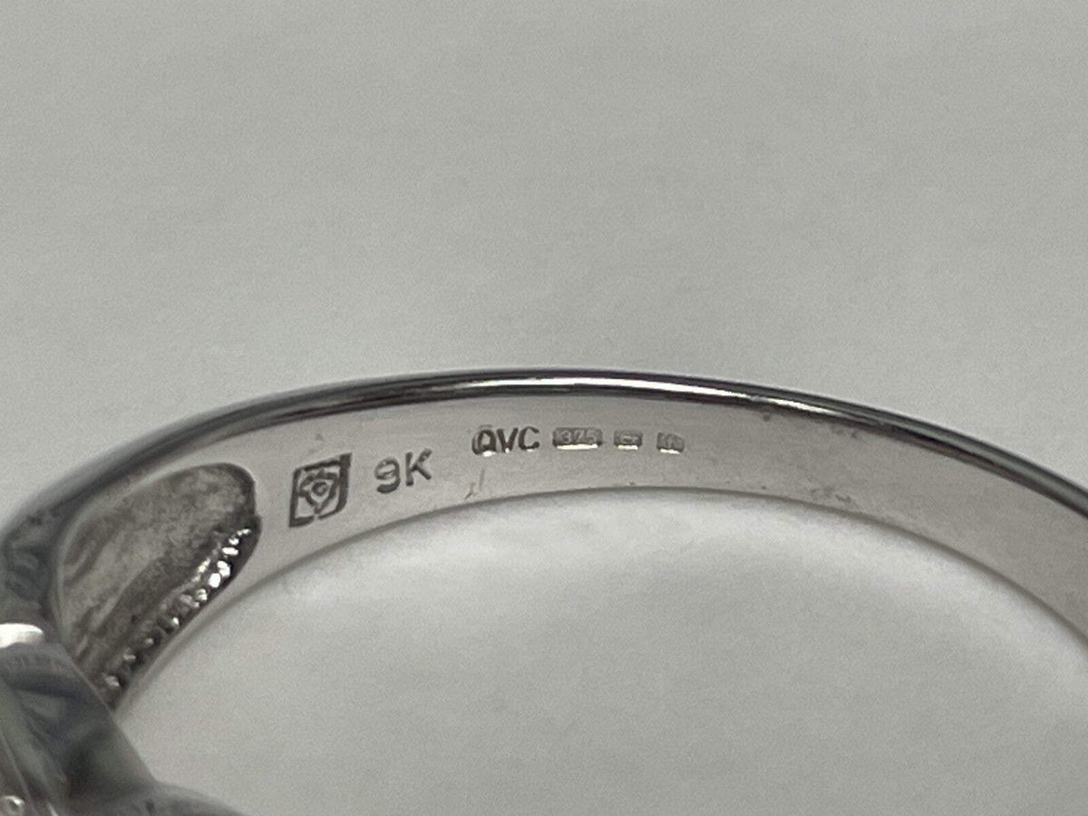 9ct White Gold Ring Opal and Diamond Solid Band Hallmark Size S