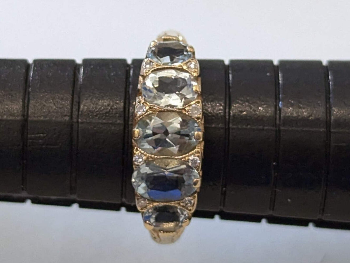 9ct Gold Ring Aquamarine and Diamond Sheffield Hallmark Size K 1/2