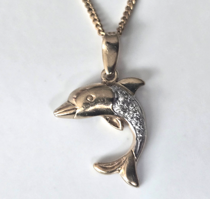 9ct Gold Dolphin Pendant Diamond Gemstones Hallmarked  1.6g Charm Type