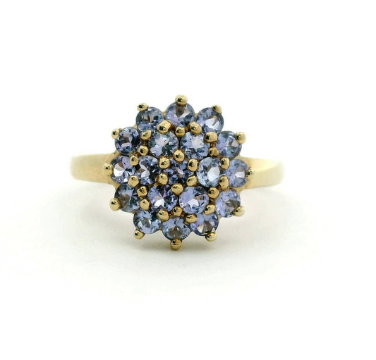 9ct Gold Ring Tanzanite Cluster Size O 1/2 Hallmarked 2.9g December Birthstone
