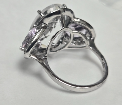 Sterling Silver Quartz Diamond Ring Size Q Stamped 925 Cocktail Statement 7.9g