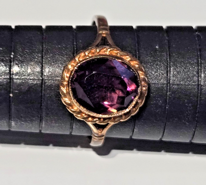 9ct Gold Ring Amethyst Purple Vintage Solitaire Hallmark Size R