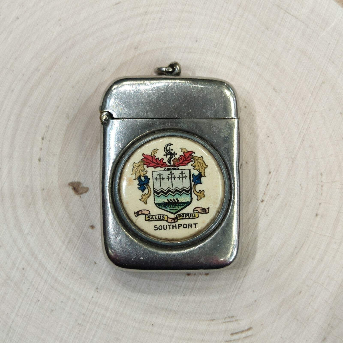 Southport Brass Vesta Case Salus Populi Motto Match Safe 61mm x 37mm Antique