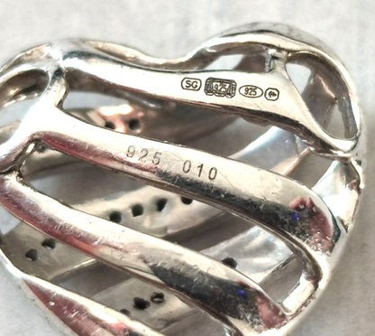 Silver Diamond Heart Pendant Charm Stamped Love Classic 925 Sterling Hallmark