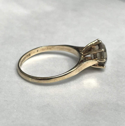 9ct Gold Ring Smokey Quartz Solid Band Hallmark Size Q