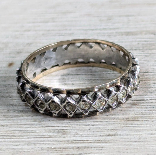 9ct Yellow Gold Silver CZ Full Eternity Ring Size P Hallmark Two Tone Band 2.8g
