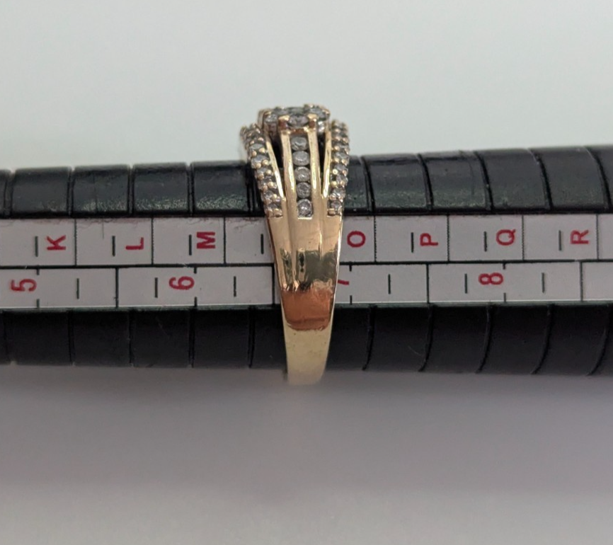 Diamond 9ct Yellow Gold Ring Wide Band Cluster Hallmarked Setting Size N 4.5g