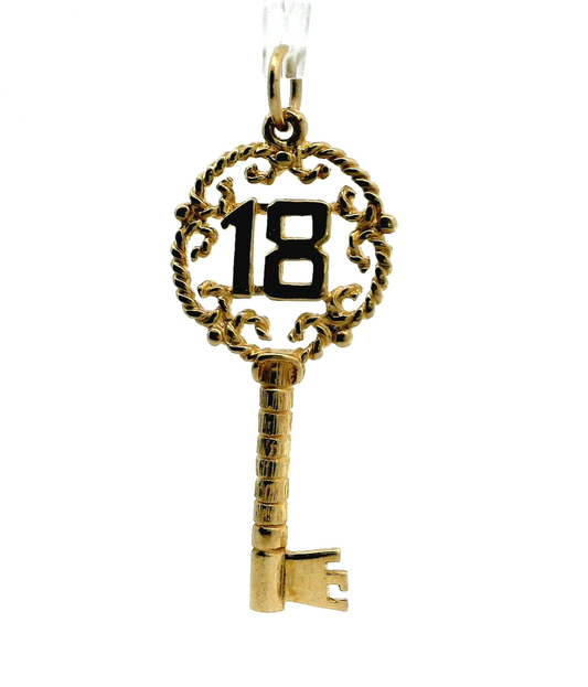 9ct Yellow Gold 18th Birthday Key Charm UK Hallmarked Keepsake 3.5g
