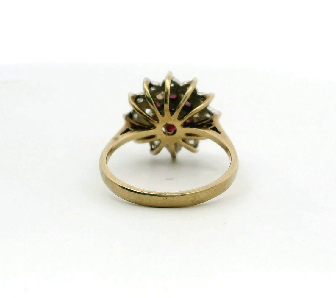 9ct Gold Ring Ruby & Diamond Cluster Hallmark Size N 1/2