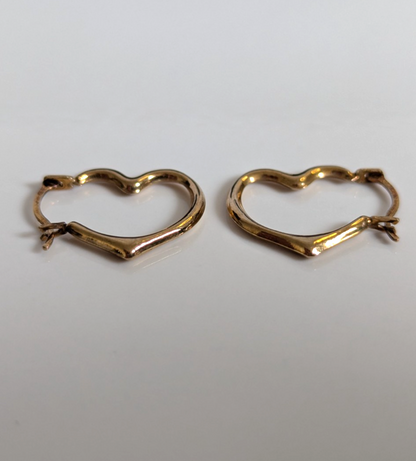 9ct Gold Heart Earrings UK Hallmarked Hinged Closure Hollow 0.9g 16mm x 12mm