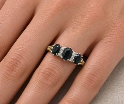 10ct Gold Ring Sapphire and Diamond 10ct Stamped Size N 1/2 4g April Birthstone