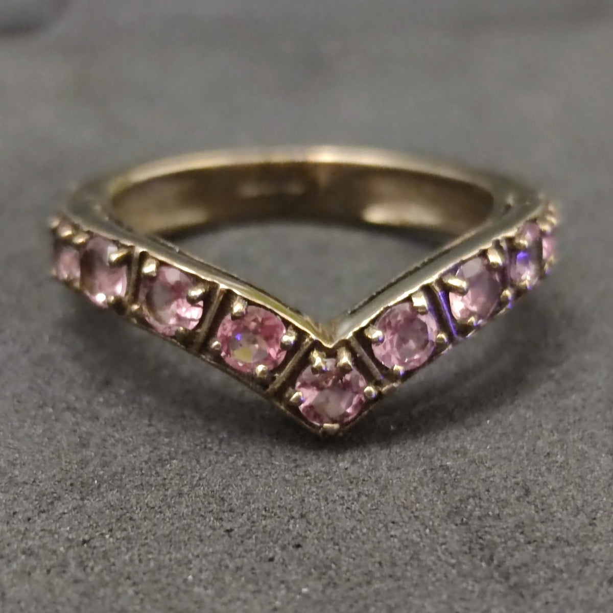 9ct White Gold Pink CZ Wishbone Ring Size N Hallmarked 375 V Shape Eternity 3g