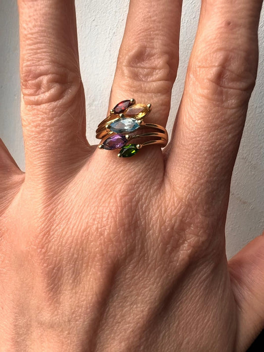 9ct Gold Ring Multi Colour Natural Harlequin Hallmark Size M 3.1g