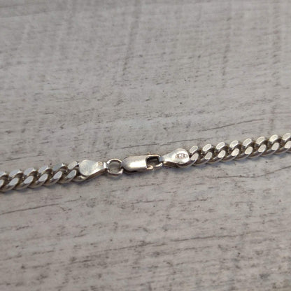 Silver Chain Cuban Link Necklace 58cm Long 925 Stamped Weight 44g