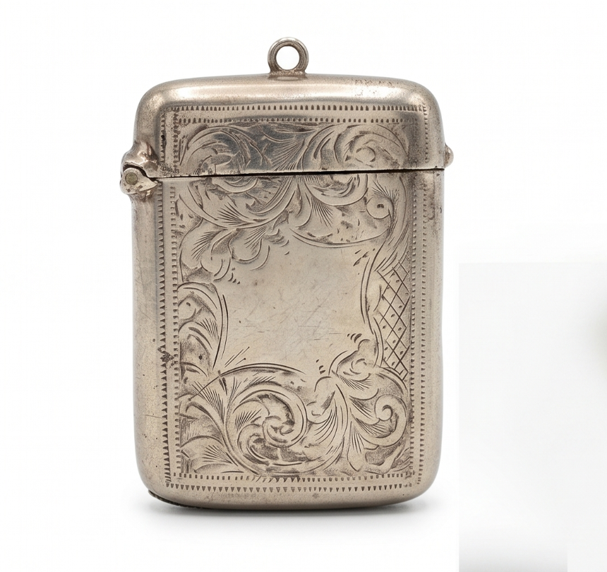 Antique Silver Plated Vesta Case Scroll Engraved Match Safe Victorian Pocket Box