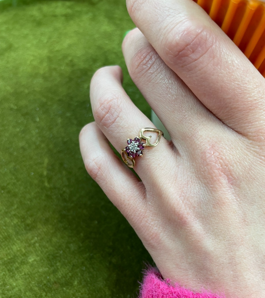 9ct Gold Ring Ruby Diamond Stones Size J 1/2 Hallmarked July Birthstone 1.8g