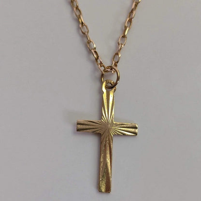 9ct Yellow Gold Cross Necklace Solid Gold Hallmarked 44cm Long Chain and Cross