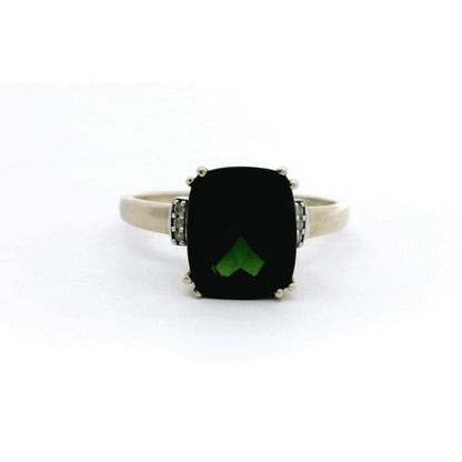 9ct Gold Ring Diopside Diamond Gemstone Size T 1/2 Hallmark 3g Cocktail Green