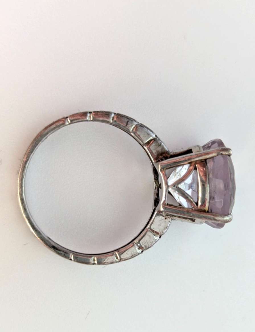 Silver Solitaire Ring Amethyst Stones 925 Stamped Prong Setting Size N 1/2 3.8g