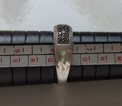 Silver Diamond Pavé Ring Size P 925 Stamped Wide Cluster Setting 4g
