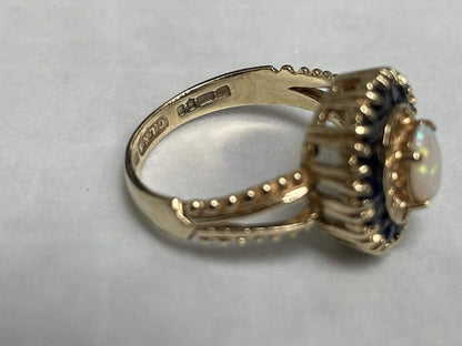 9ct Gold Ring Opal and Sapphire Solid Band Hallmark Size K
