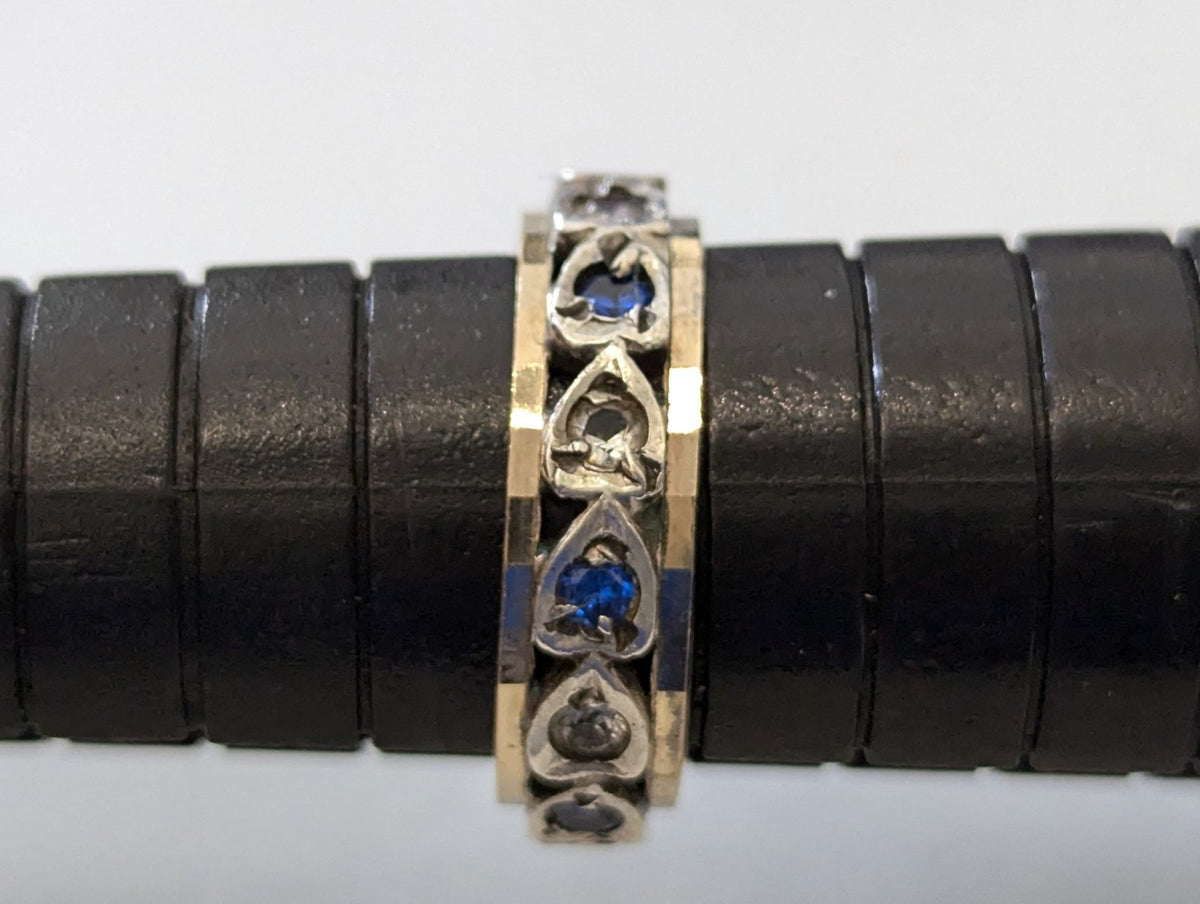 9ct Gold 925 Sterling Silver Spinel Blue Paste Ring Size L Eternity Band