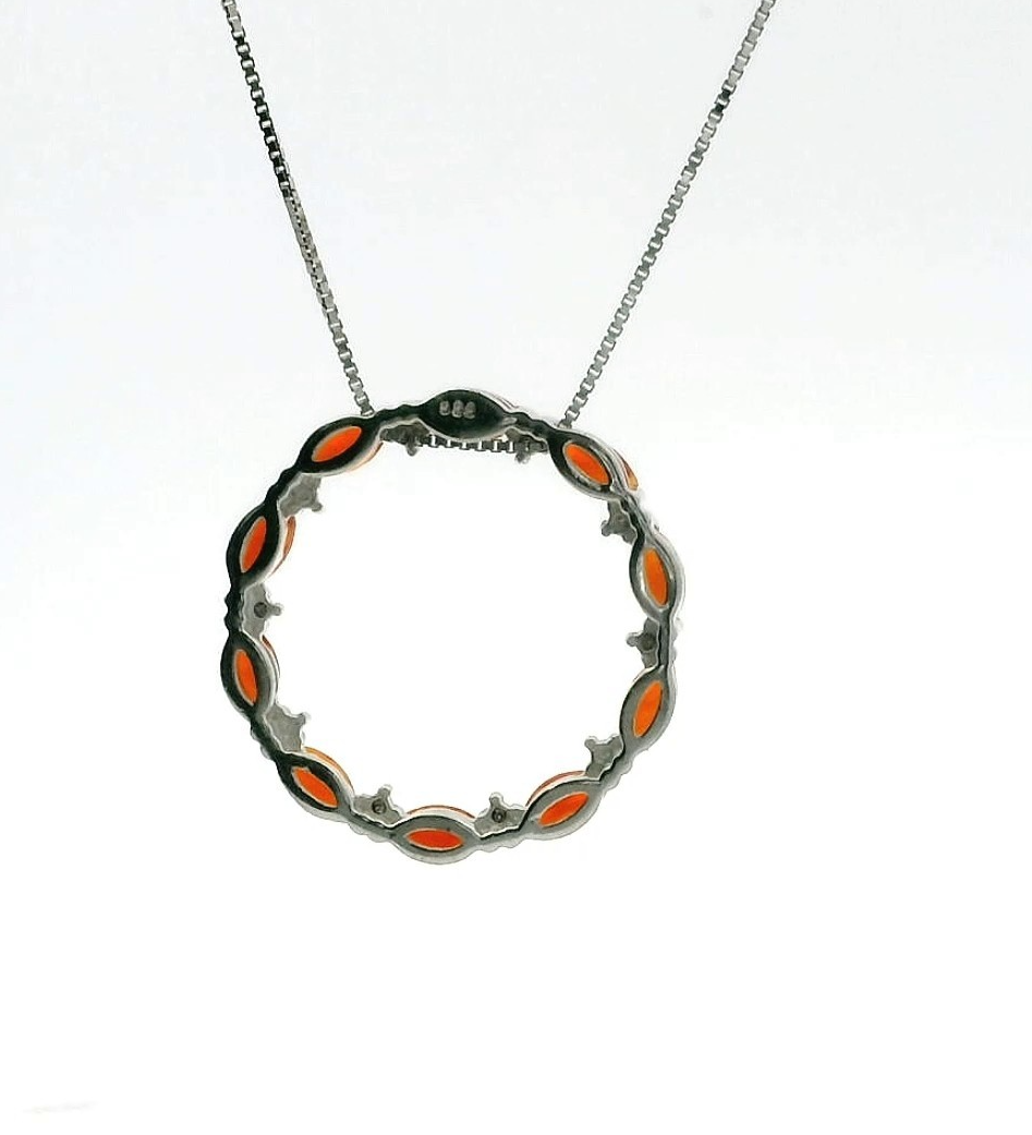Silver Necklace Fire Opal Diamond Stones 925 Stamped 48cm Long 3.3g