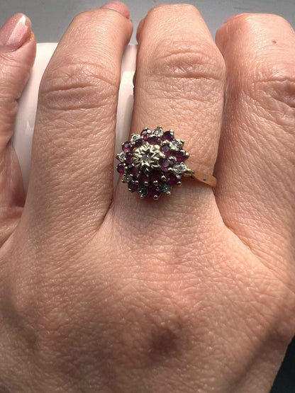 9ct Gold Ring Ruby and Diamond Hallmark Size O 1/2