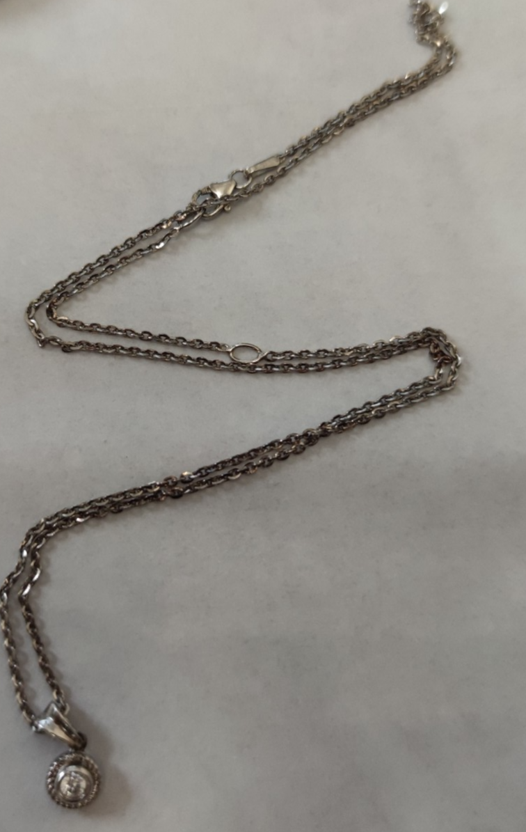 Silver Necklace Pendant Cubic Zirconia Stone 925 Stamped 44cm Length Chain