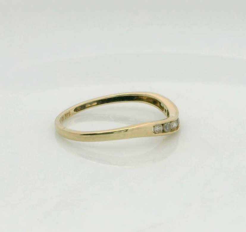 14ct Gold Wishbone Ring Cubic Zirconia Solid Band Hallmark Size O