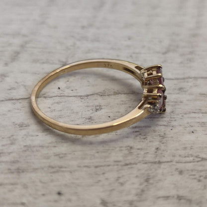 9ct Yellow Gold Morganite Diamond Ring Size P 1/2 Hallmarked Peach Pink Cluster0