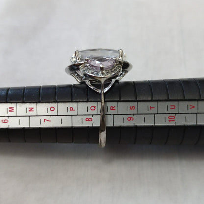 Sterling Silver Quartz Diamond Ring Size Q Stamped 925 Cocktail Statement 7.9g