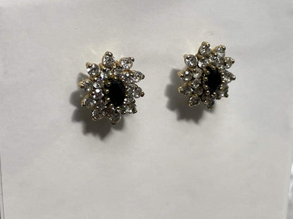 9ct Yellow Gold Stud Earrings Sapphire Stones Full Hallmarked Size 12mm x 13mm