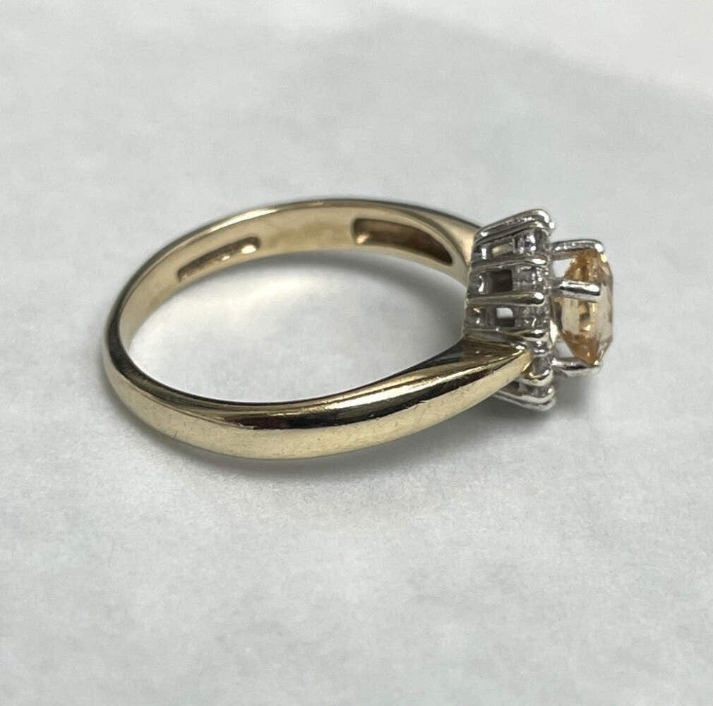 9ct Gold Ring Citrine and Diamonds Hallmarked Size L 1/2